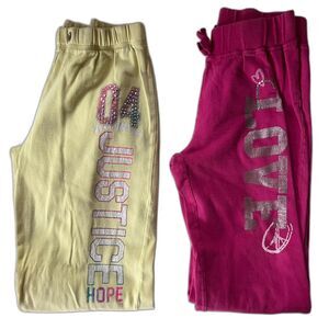 2 Pair of Girls Sweatpants Yellow & Pink Pants Bundle Lot by Justice & Star Ride